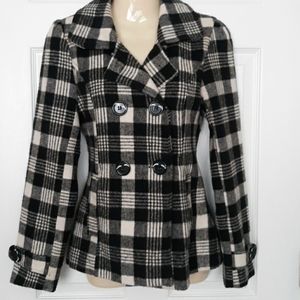 BLACK LIPSTICK Plaid pea coat jacket Sz S